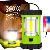 Camping Lantern, 3000LM LED Rechargeable Battery Operated Lantern, 5 Light Modes, COB Waterproof Lantern Flashlight, Camping Light for Power Outage, Hurricane, Survival, Hiking