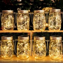 HXWEIYE 8 Pack Solar Mason Jar Lights Lanterns,Jars & Hangers Included,30LED Waterproof Hanging Outdoor Fairy Lights for Patio Garden Porch Yard Backyard Balcony Wedding(Warm White)